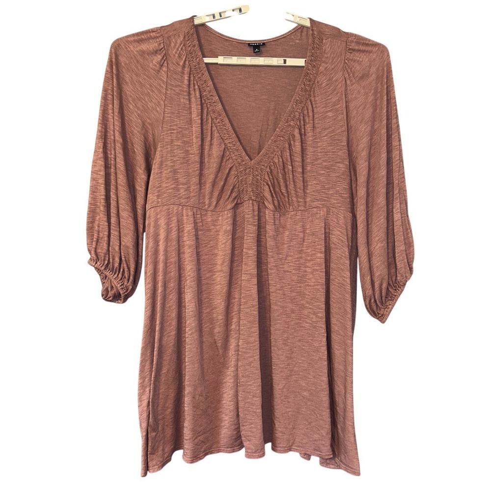 Torrid Size 4 Mauve Smocked Long Sleeve Babydoll Top Blouse Plus Size Festival